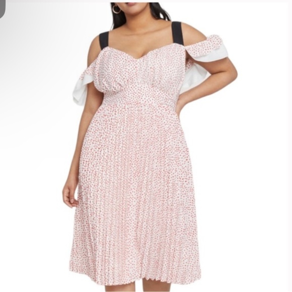 Eloquii Fit and Flare Dress Red Hearts Off the Shoulder White Plus Size 14